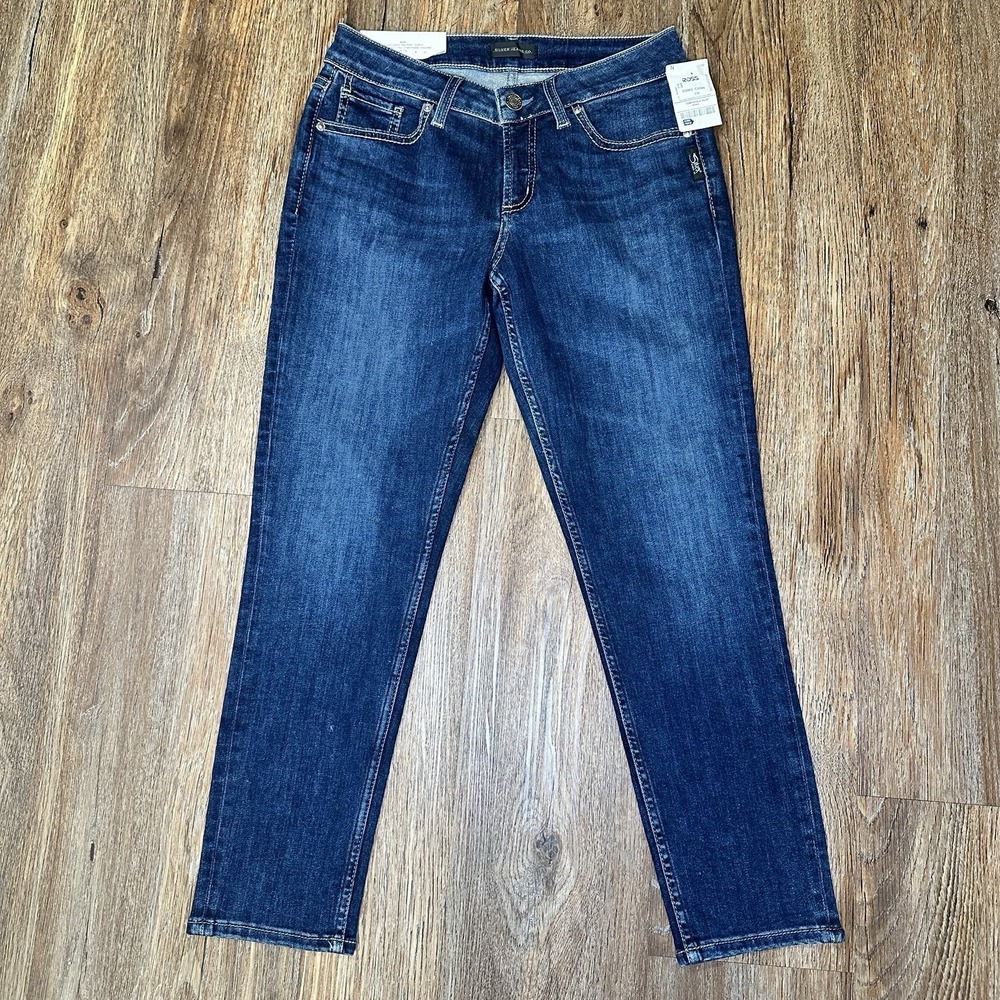 Silver Jeans Womens Suki NWT Skinny Crop Blue Denim Mid Rise Dark Wash 28x25